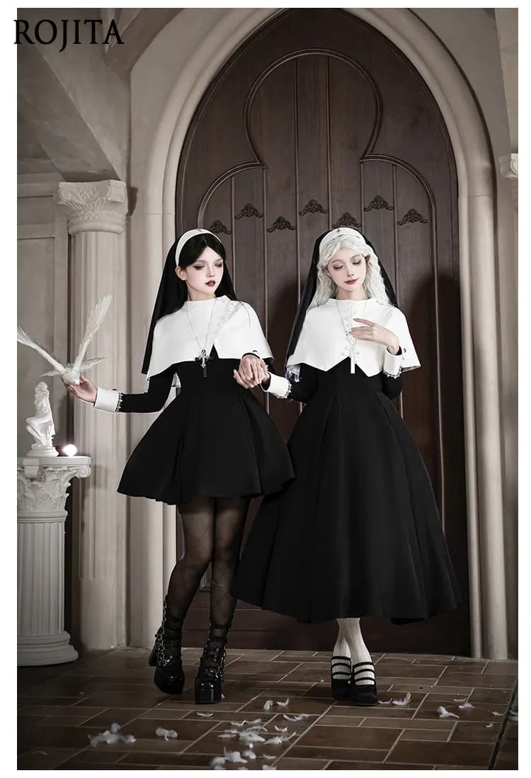 Nun-style Three-dimensional Cut White Long and Short Large Pendulum Op Twin Lolita Black Lolita Dress Women 2026 Autumn New