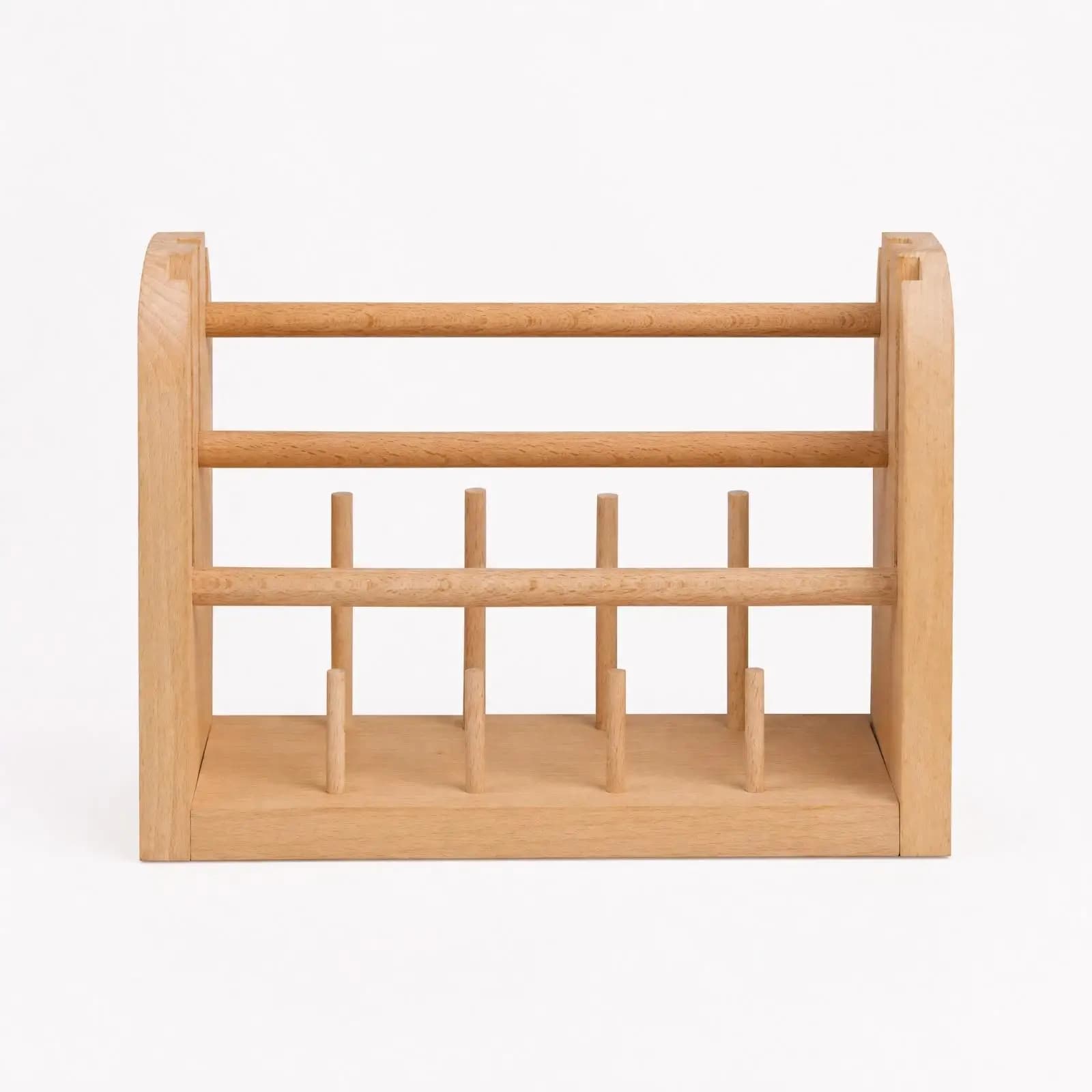 Wooden Embroidery Thread Holder for Sewing Yarn Spool Organizer with Horizontal Dowels Upright Pegs