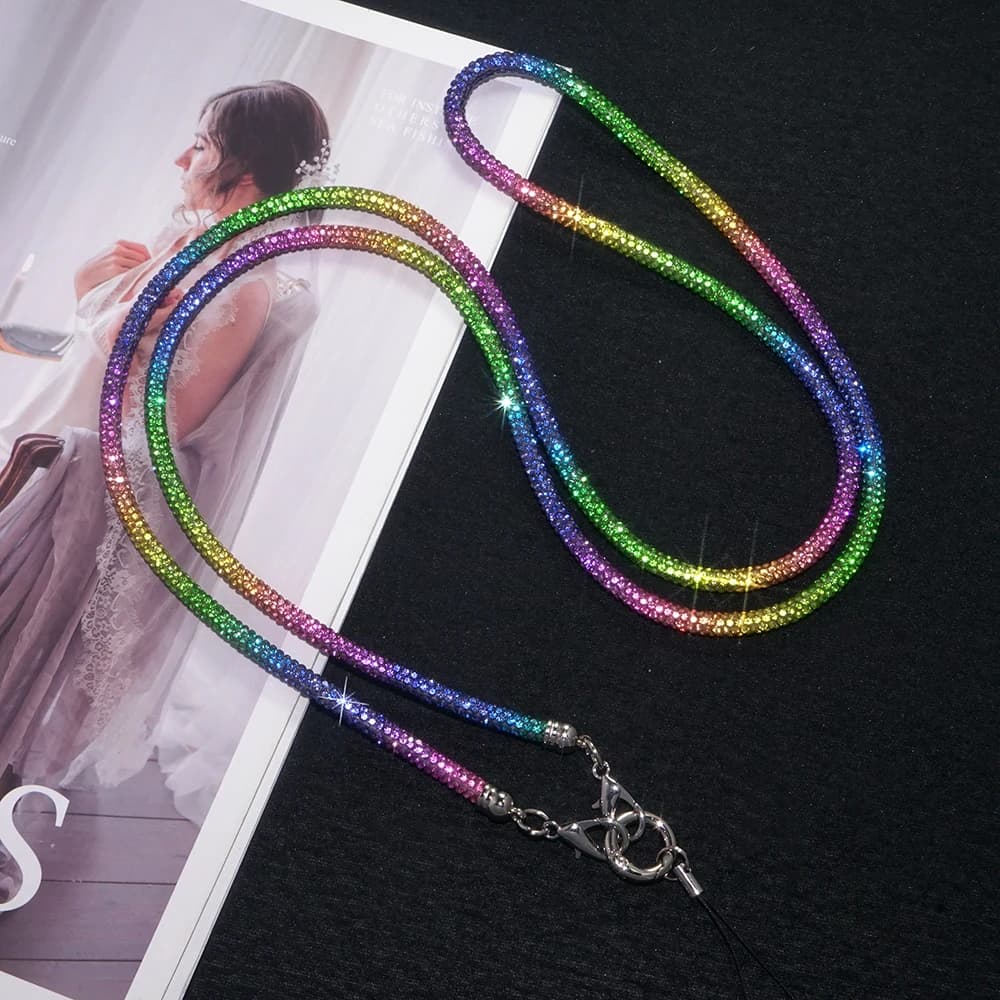 Anti-Lost Phone Lanyard For iPhone 15 13 14 Pro Max Samsung Galaxy S23 S22 Plus Ultra Bling Keychain Rhinestone Hanging Cord