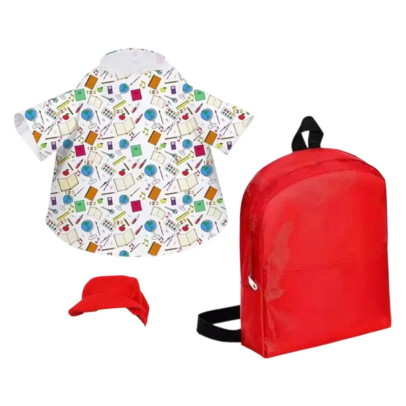 Set costume da oca per portico per oche di cemento, ritorno a scuola, abito stampato, cappello, zaino, per feste, patio, paesaggio, cortile primaverile