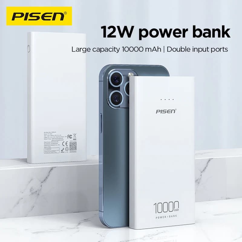 PISEN Ultra-Thin 12W Portable Charger 10000mAh Power Bank For iPhone 16/15/14/13/12 Pro Series Samsung Xiaomi