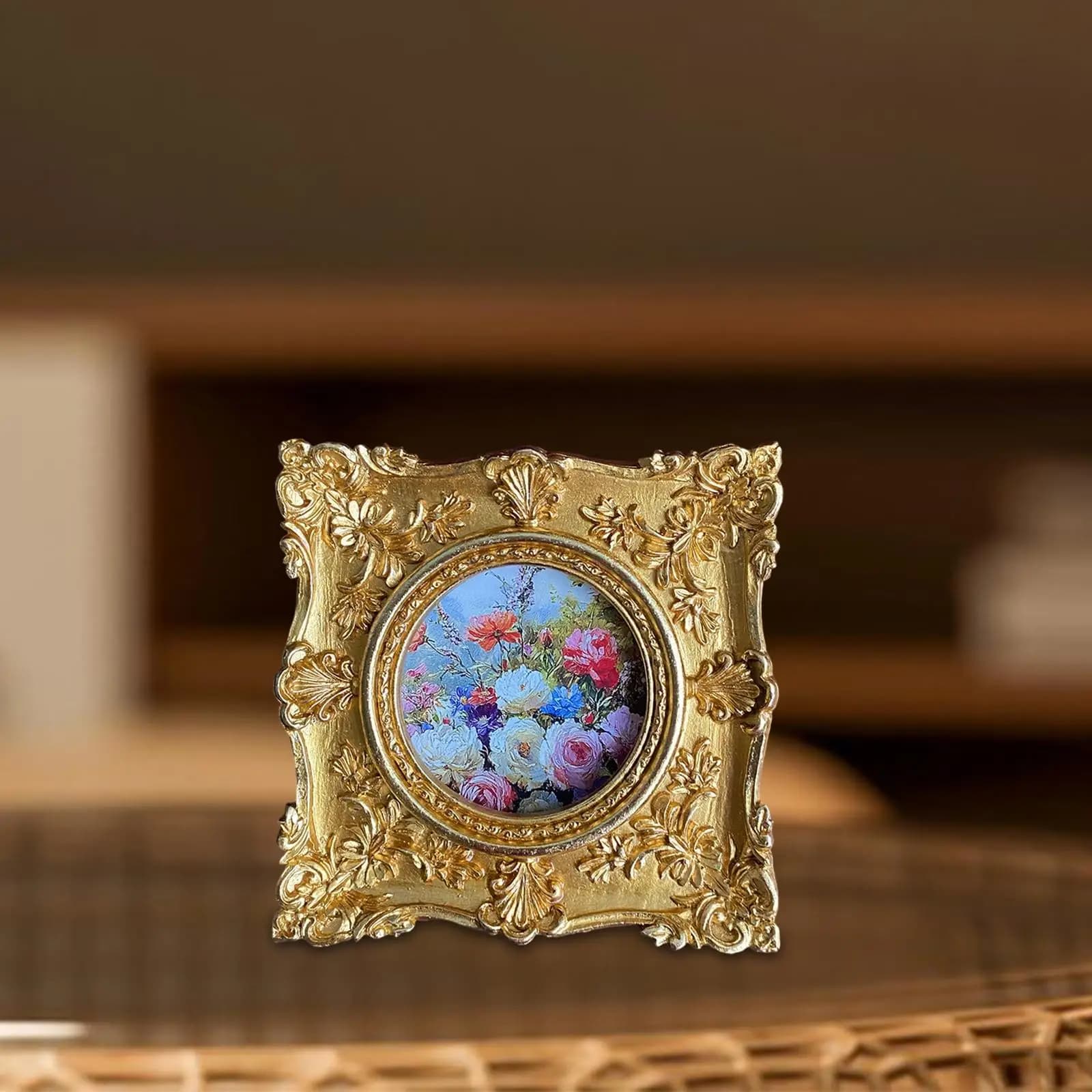 Golden Decorative Frame Baroque for Photo, Table Frame in Embossed Resin, Elegant Wall Clasp for Home and Gallery