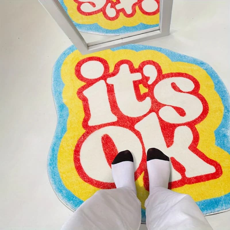 Tappeto VIKAMA con alfabeto curativo, slogan colorato 'It's OK', tappetino energetico positivo, morbido tappeto per camera da letto e soggiorno, tappeto d'ingresso
