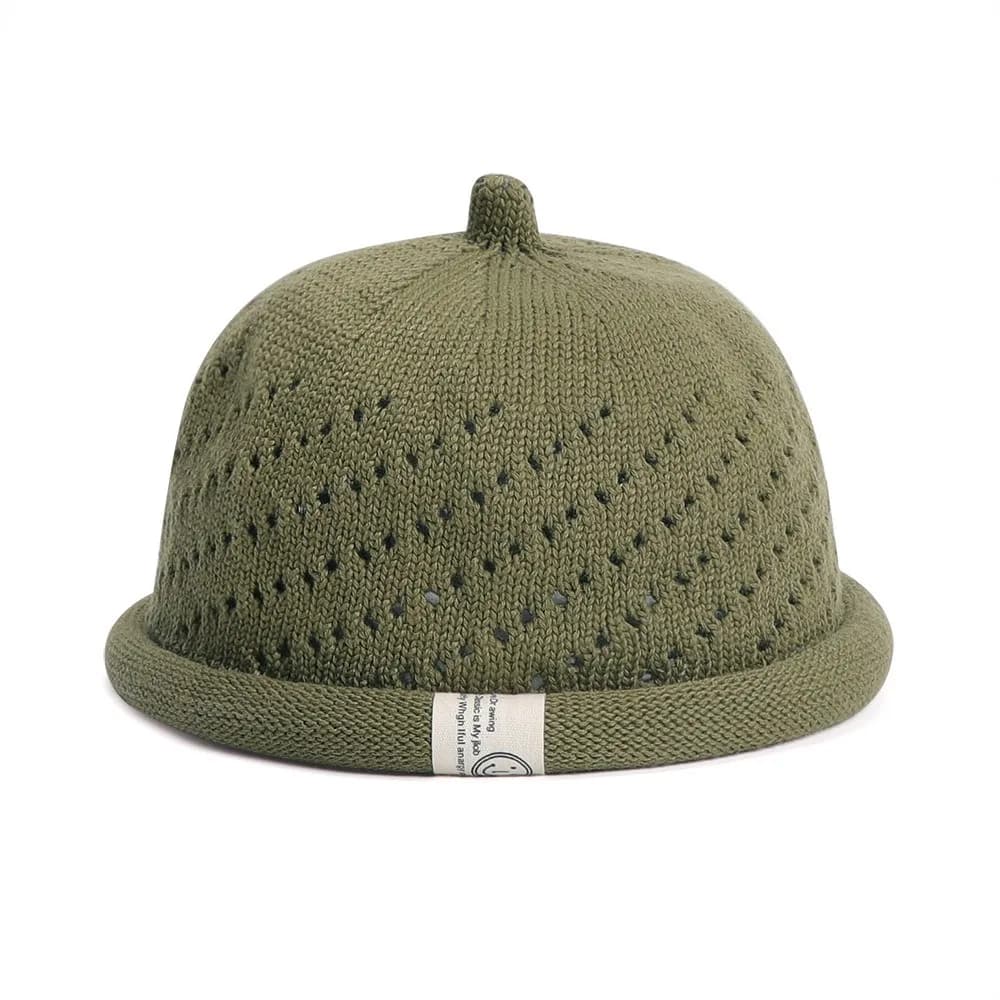 Fashion Mesh Beanie Hats Breathable Solid Color Knitted Hats Outdoor Wear Rolled Edge Bucket Hats All Season