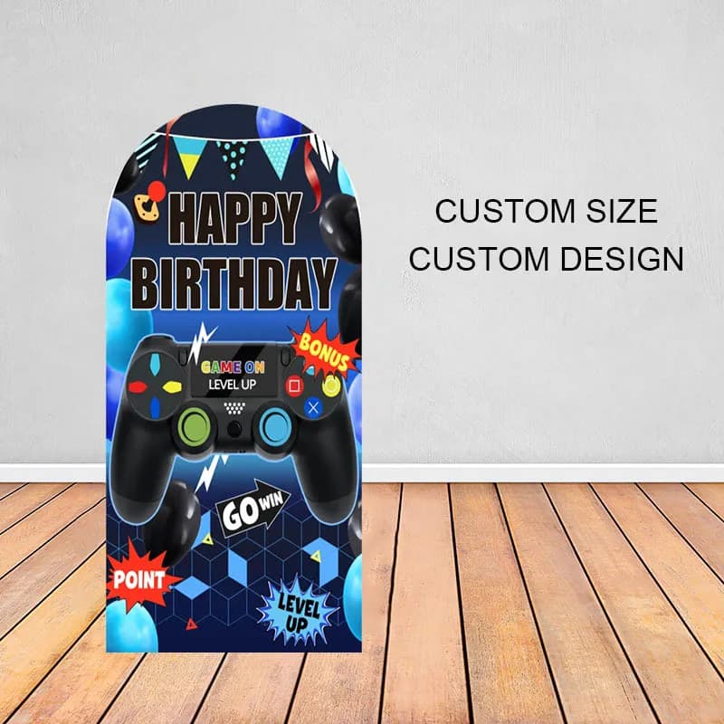 Mehofond Gioco su Arco Fondale Copertine Ragazzo Personalizzato Buon Compleanno Festa Livella Up Go Win Palloncino Decor Sfondo Chiara su 2 lati