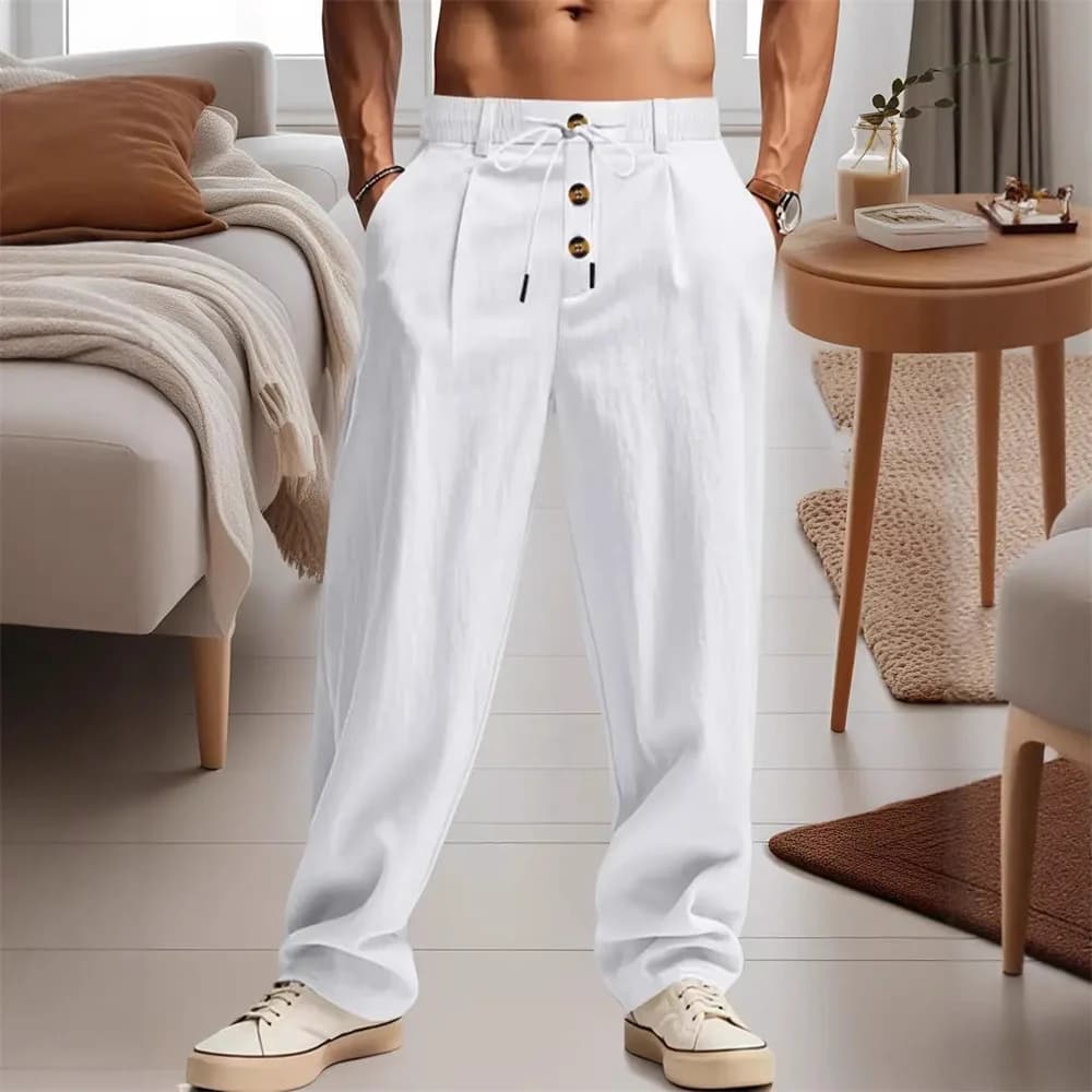 Men's Cotton Linen Pants Loose Cool Casual Long Pants Elastic Waist Long Pant Casual Large Size Streetwear Lightweight Trousers