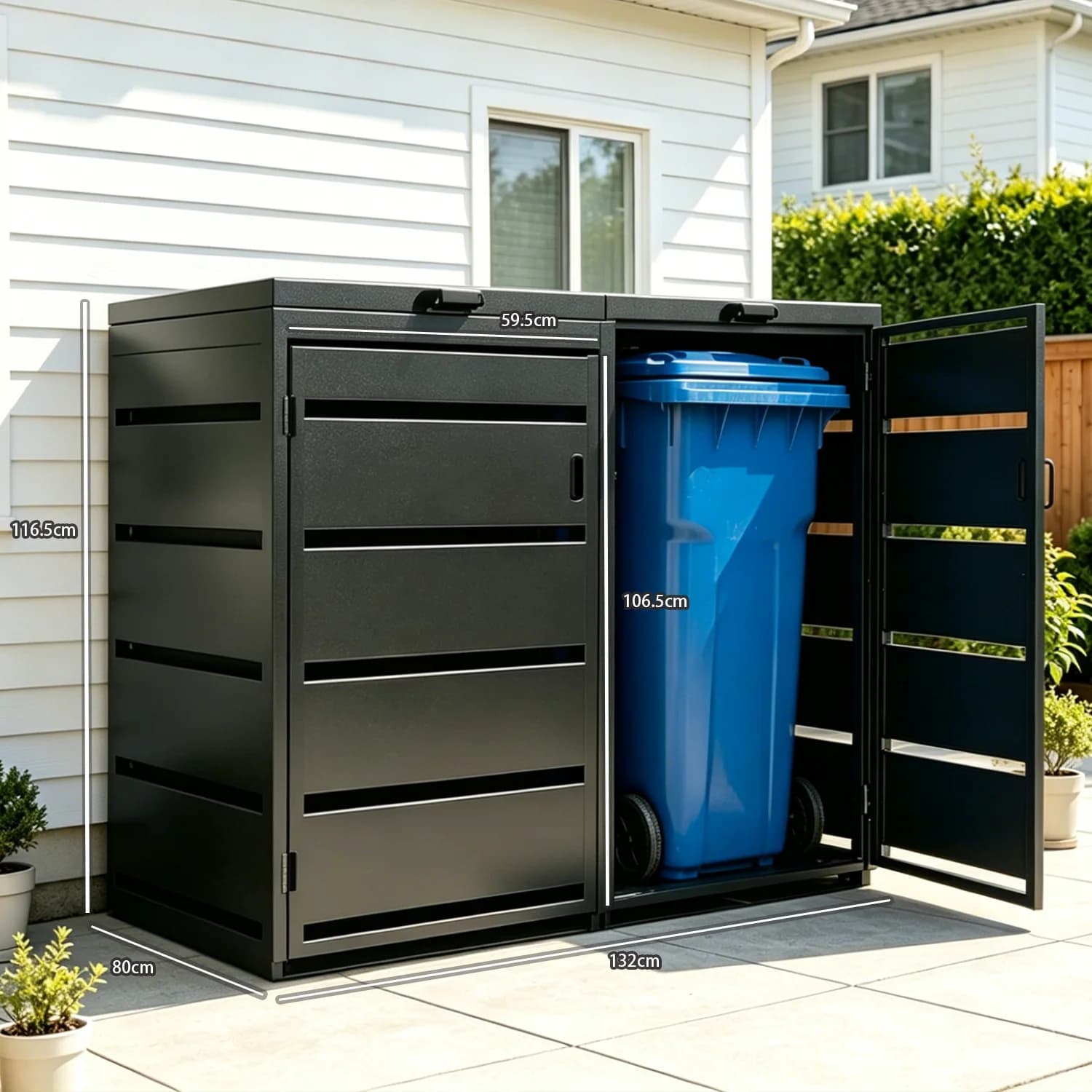 240L Rectangular Touchpad Large Outdoor Trash Can Hideaway Cabinet Interlocking Lid Hydraulic Slow-Down Strut Galvanized Steel