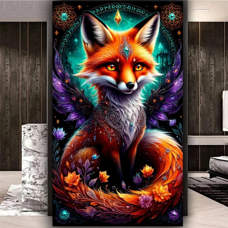 Large 5D Diy Diamond Mosaic Art Full Square Round Diamond Painting Beatutiful Fox Fairy Flowers Big Size Home Decoration
