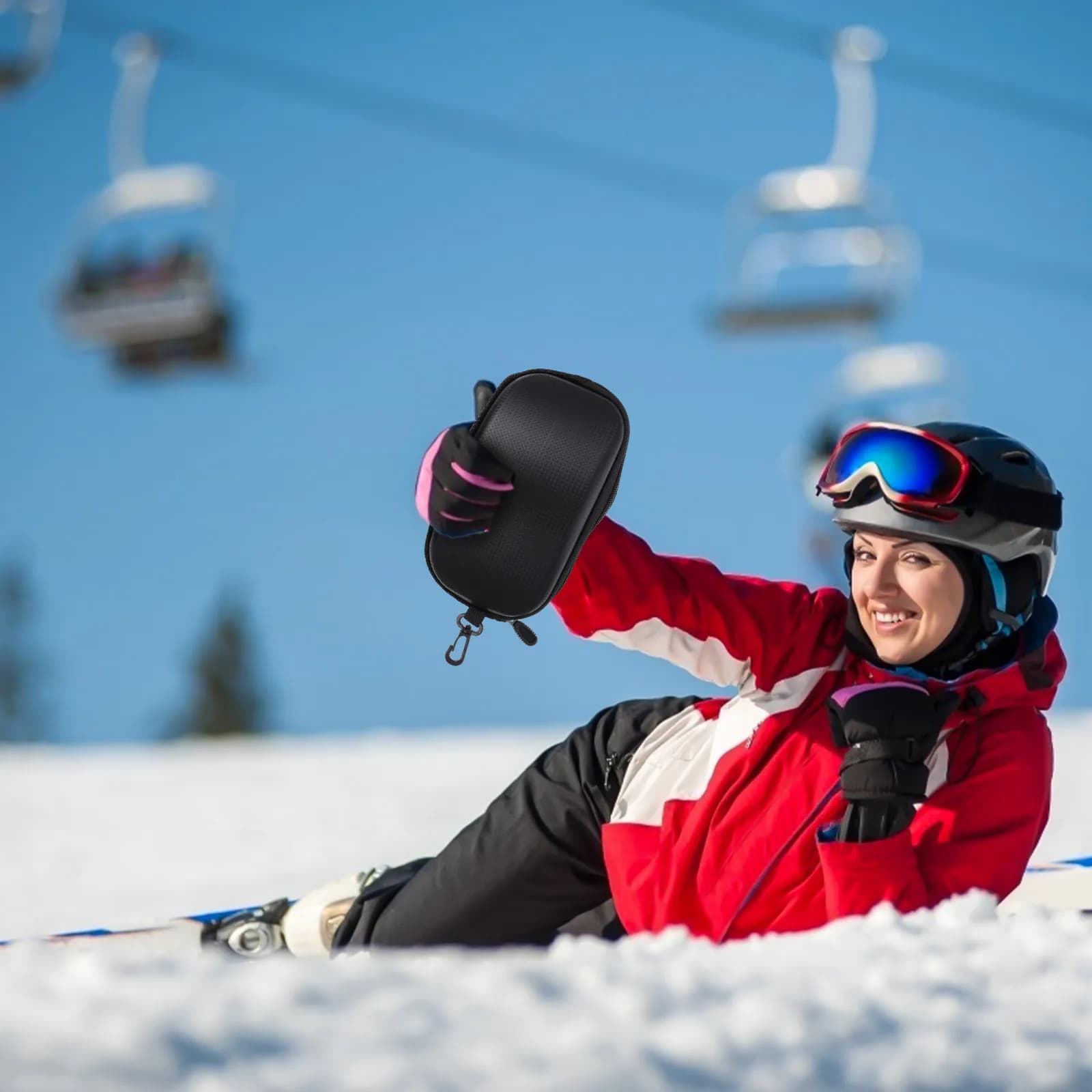 Custodia per Occhiali da Sci 1 Pezzo, Portatile, Grande, con Cerniera, Antiurto, per Occhiali da Snowboard, Custodia per Occhiali Sportivi da Esterno