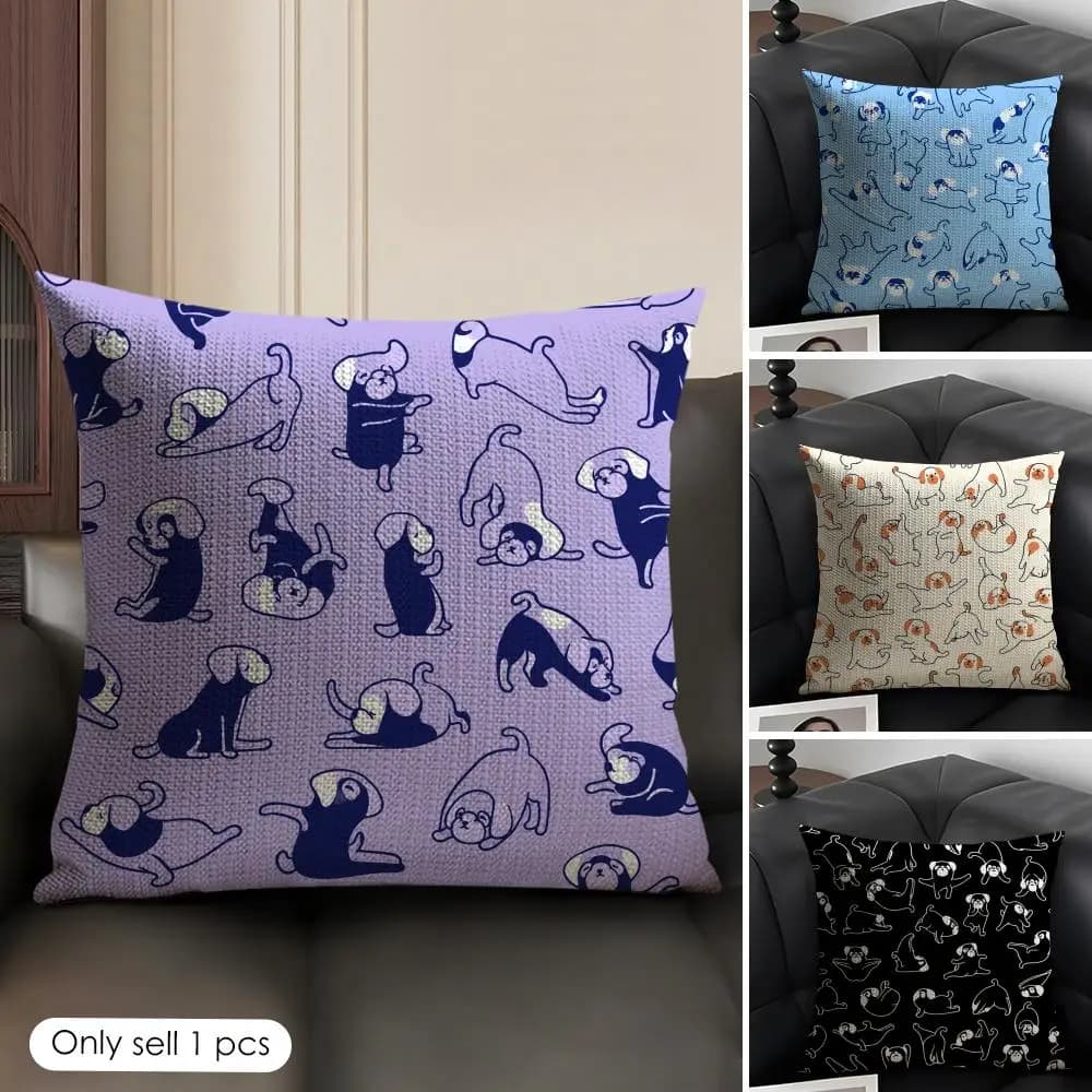 Puppy Sketches Cushion Cover Linen Organic Fabric Double-Sided Printing Sofa Breathable Home Decor Gift Pillow Case