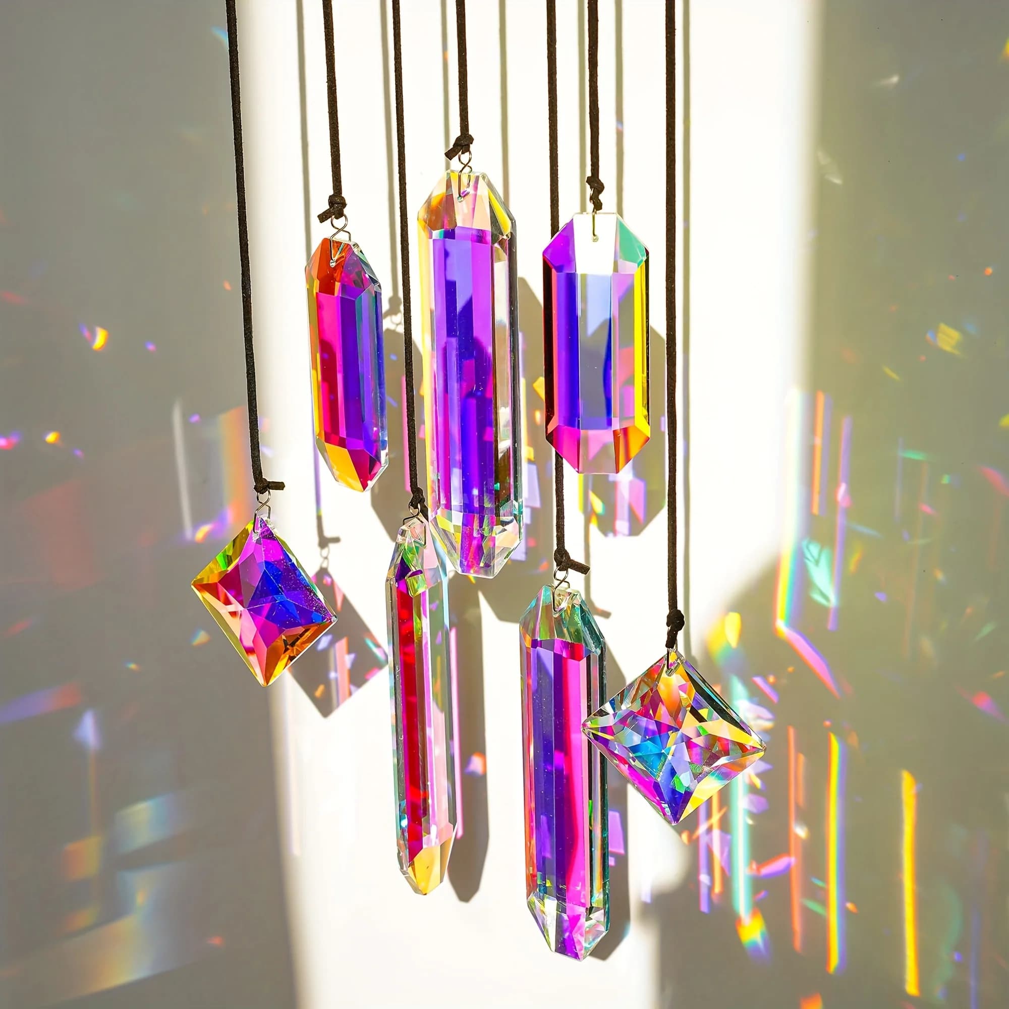 7PCS Crystal Sun Catcher Prisms, AB Colored Suncatcher Crystals Window Indoor Hanging Christmas Ornaments Rainbow Maker Prisms