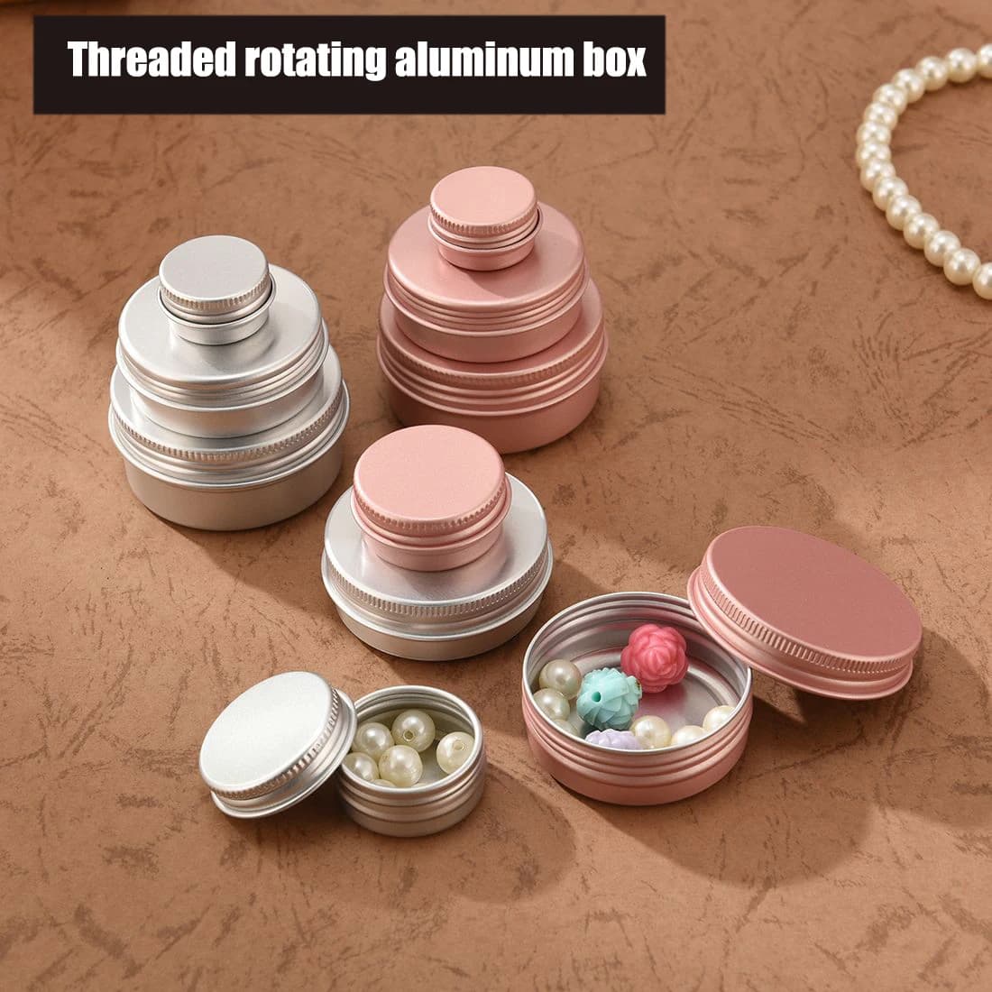 2Pcs 5ml~200ml Silvery/Rose Gold Empty Metal Aluminum Tins Cans Screw Top Round Candle Spice Face Cream Cans Seal Lid Containers