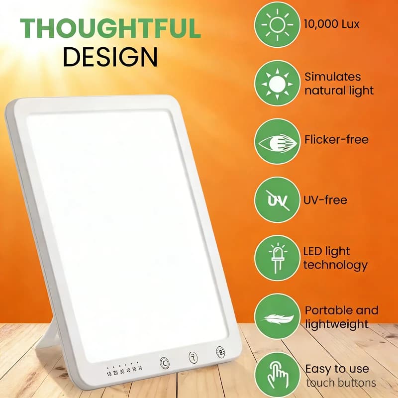 Lampada per Terapia della Luce Diurna 10000Lux, Dimmerabile a Tocco, Migliora l'Umore, Aiuta il Sonno, Luce Notturna per Concentrazione, Luminosità Regolabile per Casa e Ufficio