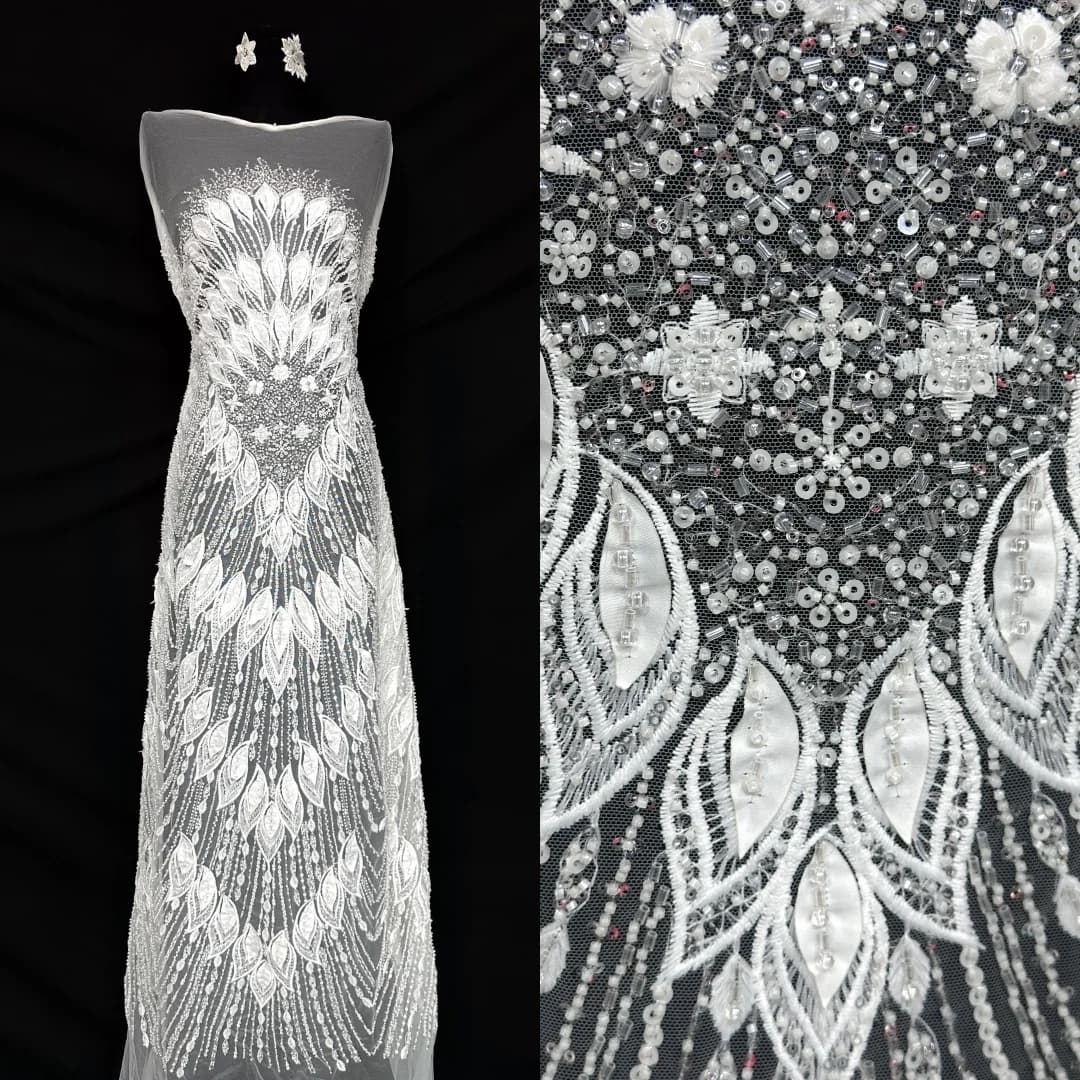 Hot Sales African Heavy Beaded Net Lace Fabric French Bridal Sequins Luxury Nigerian Tulle Couture Materie for Wedding Dresses