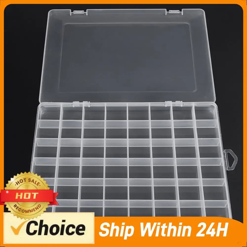 Storage box with 48 Transparent parts for baits, hooks, caps and fishing accessories