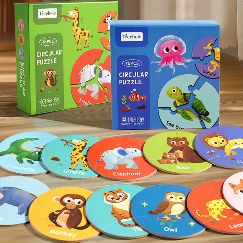 Puzzle per bambini Gioco da tavolo Coppia di legno Puzzle di abbinamento di animali Giocattolo interattivo per l'addestramento logico con messa a fuoco