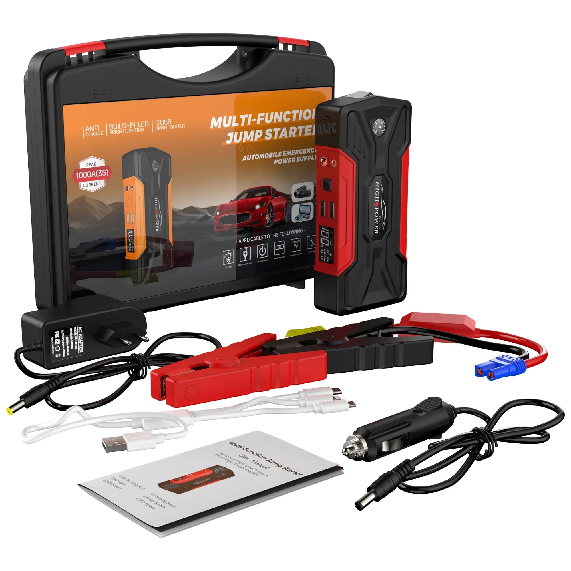 l # Per 32000mAh Avviatore di emergenza per auto ad alta potenza Power Bank / Avviatore di emergenza per auto con batteria al litio portatile multifunzione da 12 V