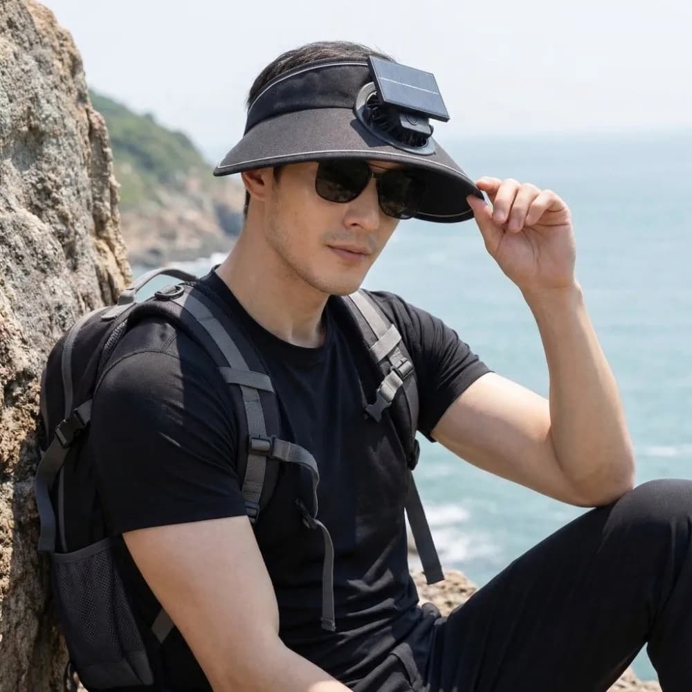 Summer Cap Breathable Sunscreen Fan Hat Wide Brim Empty Top Cooling Fan Hat Anti-UV Solar /USB Charging Fishing Hat Men