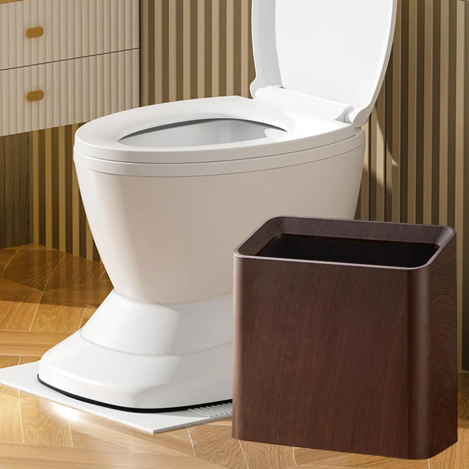 Cestino per Rifiuti Effetto Legno, Cestino per Carta Igienica per Toilette e Bagno