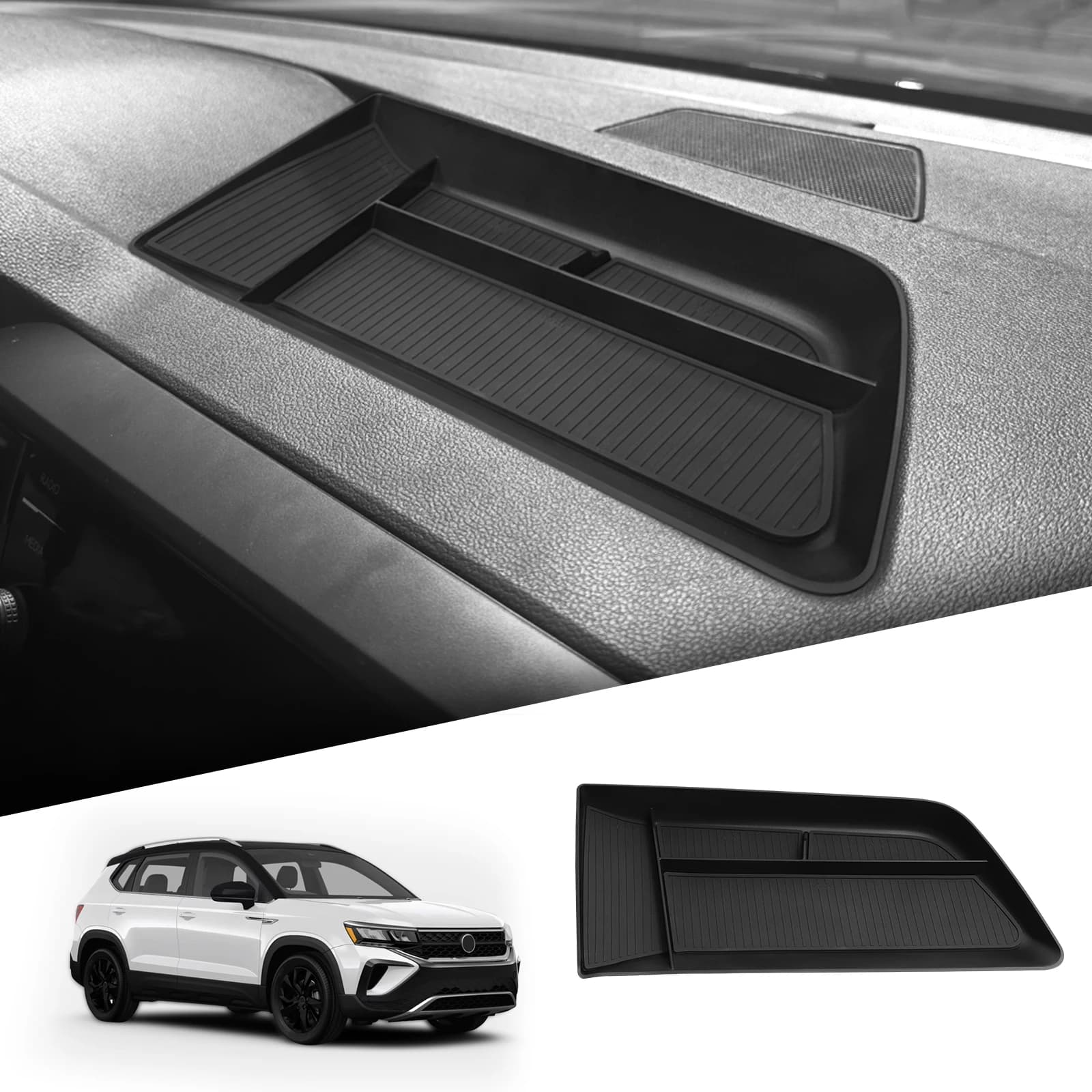 Smabee per Volkswagen Taos 2022-2024 Cruscotto Scatola di Immagazzinaggio ABS Auto Display Vassoio Posteriore Organizer Accessori Riordino Nero