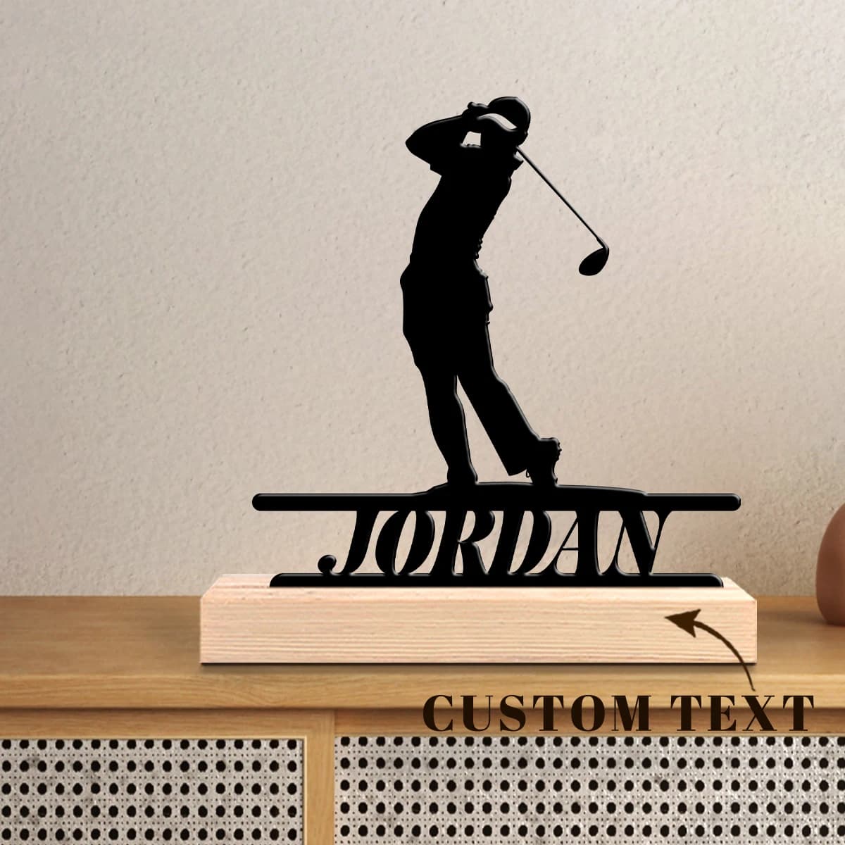 1pc Personalized Desktop Metal Ornaments Customizable Name With Wooden Base Room Decorations, Bar Counter Decorations