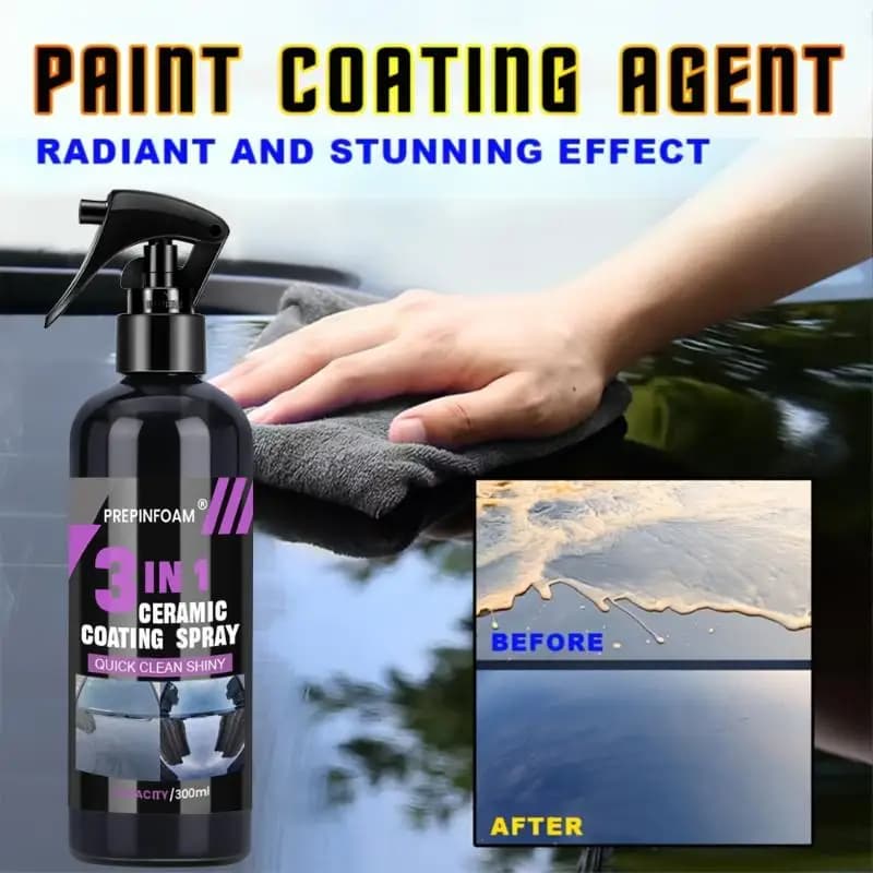 3 In 1 Car Ceramic Liquid Coating Spray Nano Crystal Hydrophobic Shield for Vehicles Enhanced Gloss Easy Detailing Care