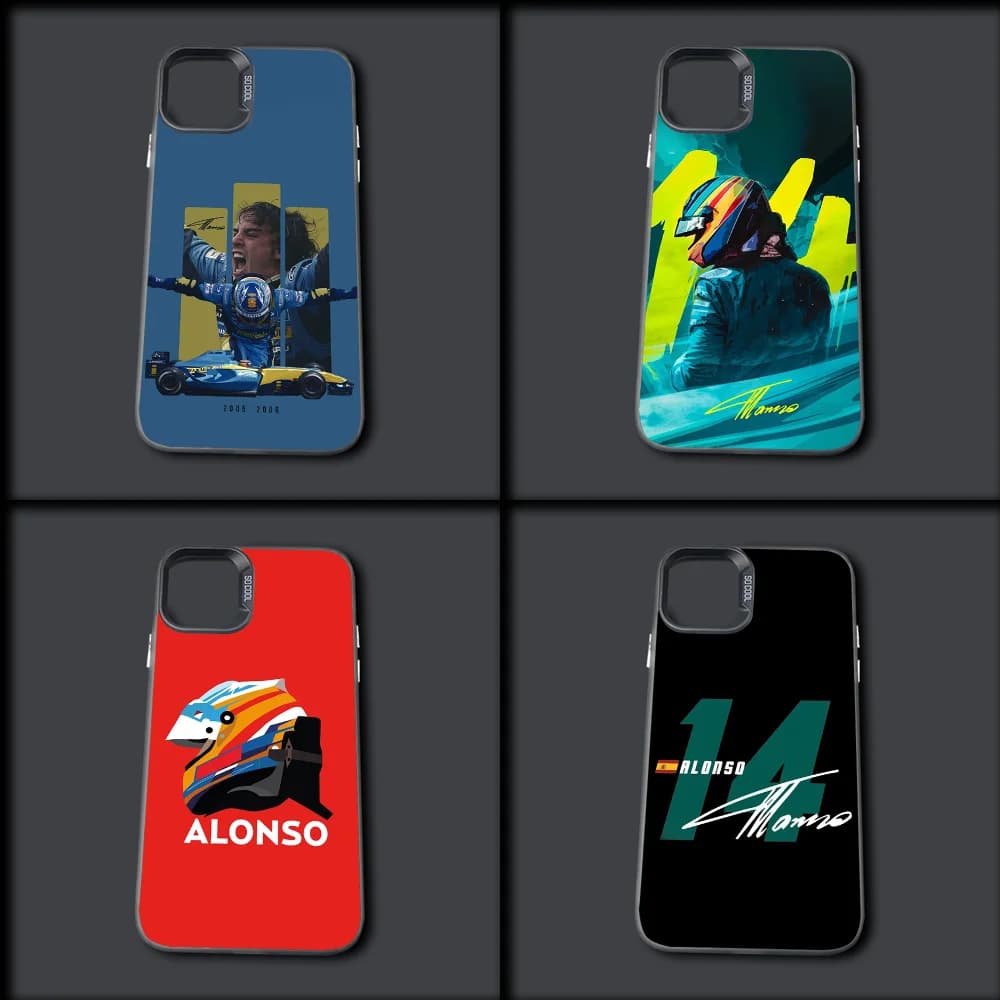 Custodia per telefono Racing Driver F-Fernando Alonso per iPhone 16,15,14,13,12,11, Mini,Pro,MAX Cover morbida antiurto opaca grigia