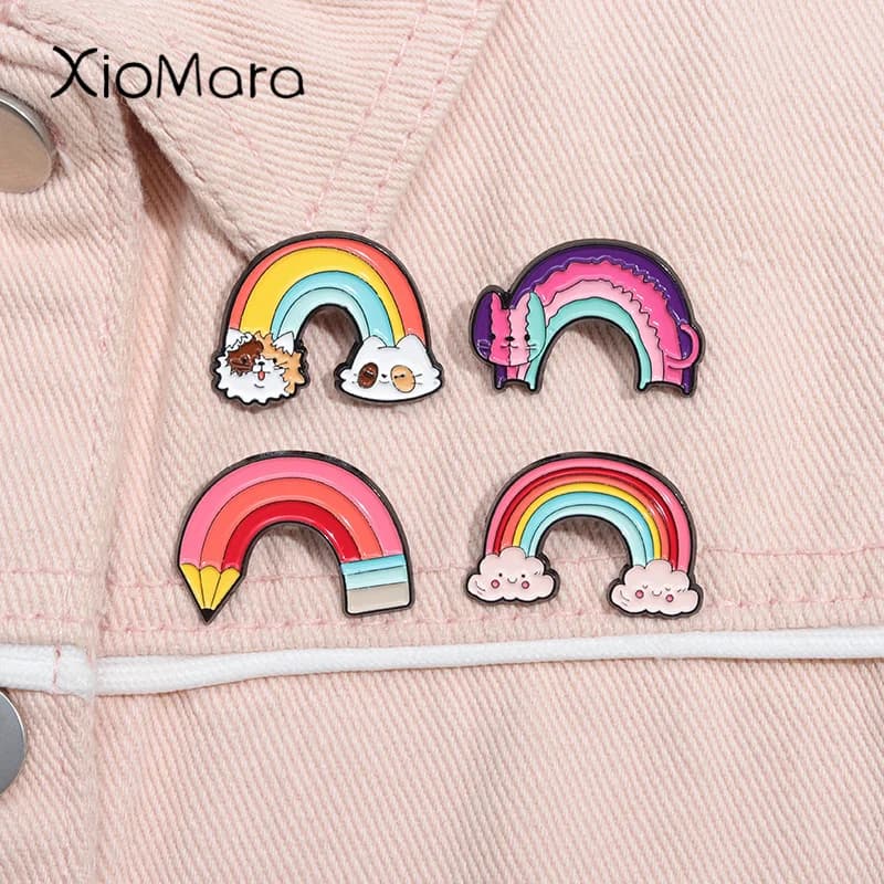 Cartoon Rainbow Bridge spille smaltate matite arcobaleno gatti nuvole spille risvolto zaino distintivo gioielli regalo per gli amici
