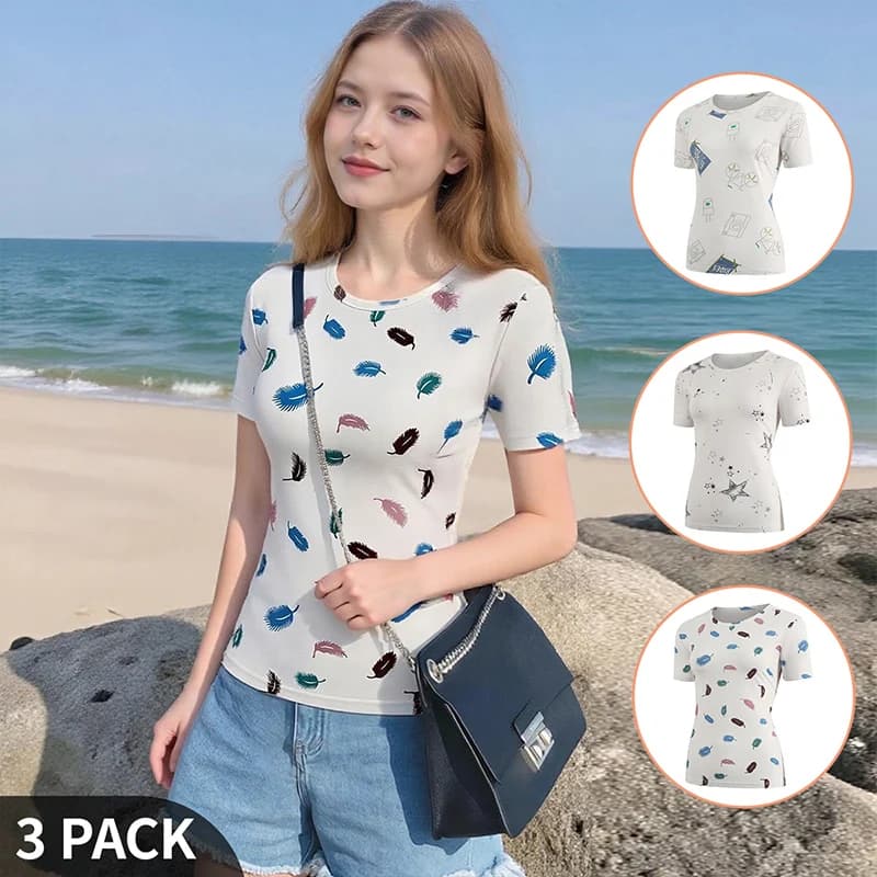 T-shirt estiva stampata a maniche corte da donna, versatile, alla moda, sportiva, comoda e traspirante, adatta per l'uso domestico