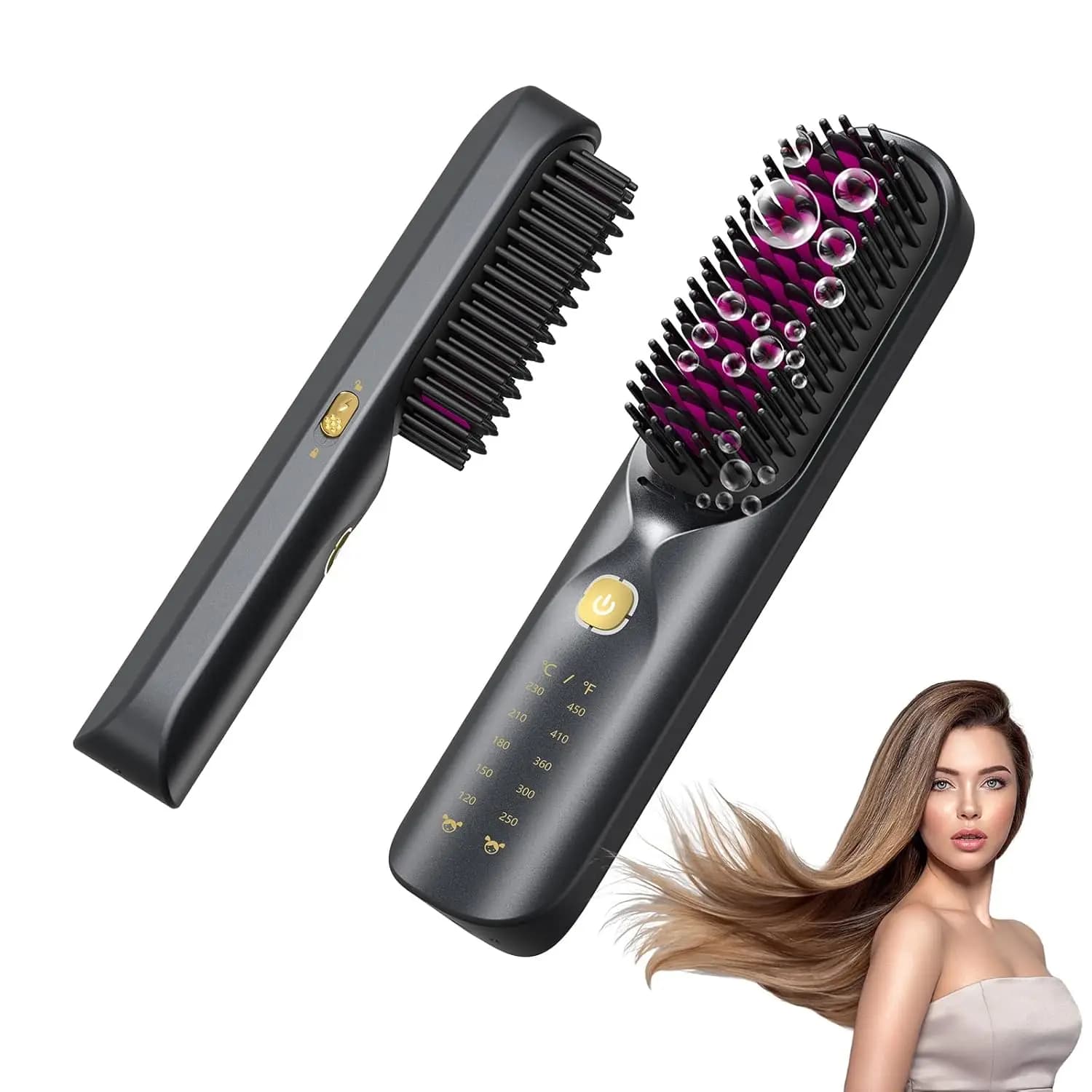 Wireless Hair Plate Brush 10,000 mAh Portable Negative Ions 300 M for quick heating with creamless shine, gift for women