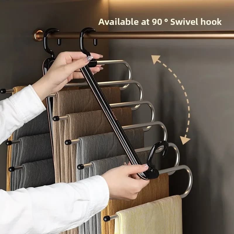 Multi-Layer S-Shaped Wardrobe Pants Storage Rack 6 in 1 Save Space Home Multi-functional Closet Anti Slip Metal Clothes Hanger