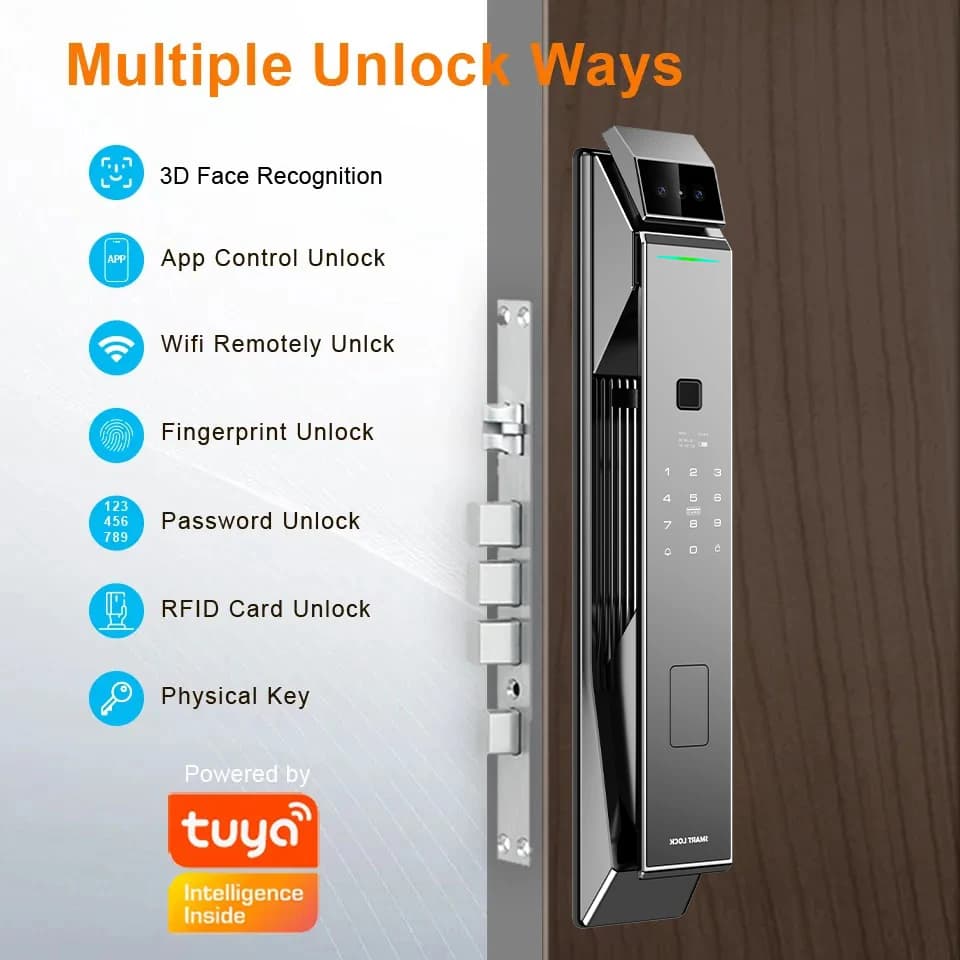 TYSH Tuya App Impronte digitali Smart Door Lock Riconoscimento facciale Blocco impronte digitali con fotocamera Porta biometrica Smart Digit Lock