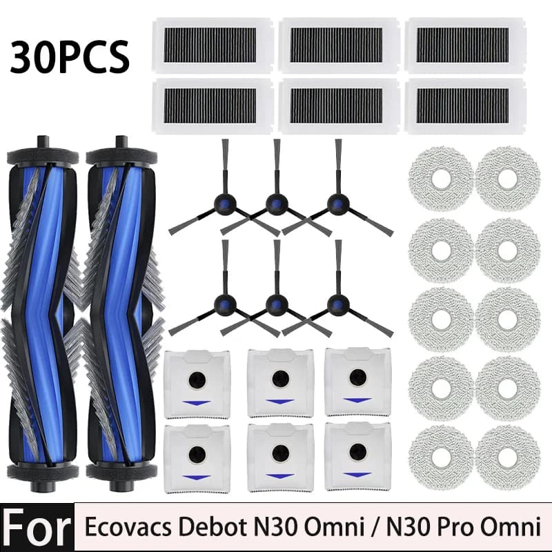 Accessori di Ricambio per Robot Aspirapolvere Ecovacs Debot N30 Omni / N30 Pro Omni: Spazzola Principale, Spazzola Laterale, Filtro HEPA, Panno, Sacchetto Raccoglipolvere