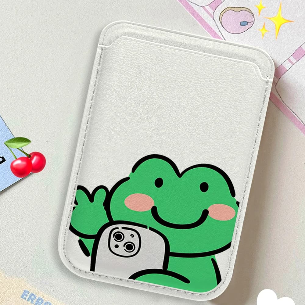 Portacarte in pelle con simpatico rana, custodia per telefono con porta carte, adatta a tutti i modelli di iPhone, custodia posteriore magnetica Magsafe per carte.