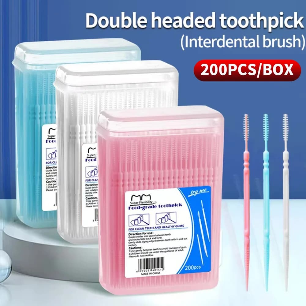 (Affordable boxed dental floss) Disposable household boxed portable ultra-fine toothpick double headed -200PCS/box