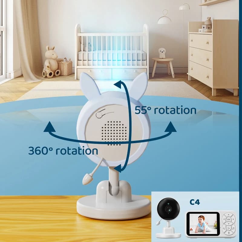 Monitor per Bambini DANMINI con Schermo a Colori, Display da 3,5 Pollici, Telecamera 720P, Tuya, Batteria 2000mAh, Rilevamento Temperatura e Pianto, Sorveglianza Portatile