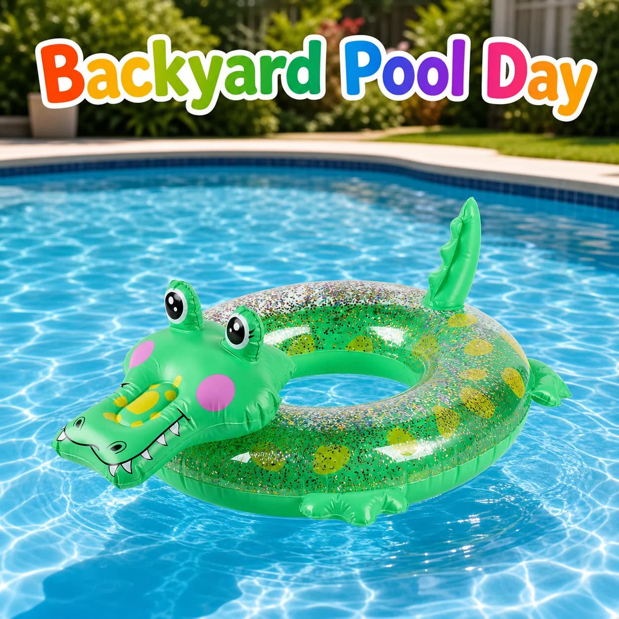 Crocodile Animal Inflatable Swimming Ring, Pool Floats, Glitter Swim Circle Water Seat Summer Beach Pool Party Accessory