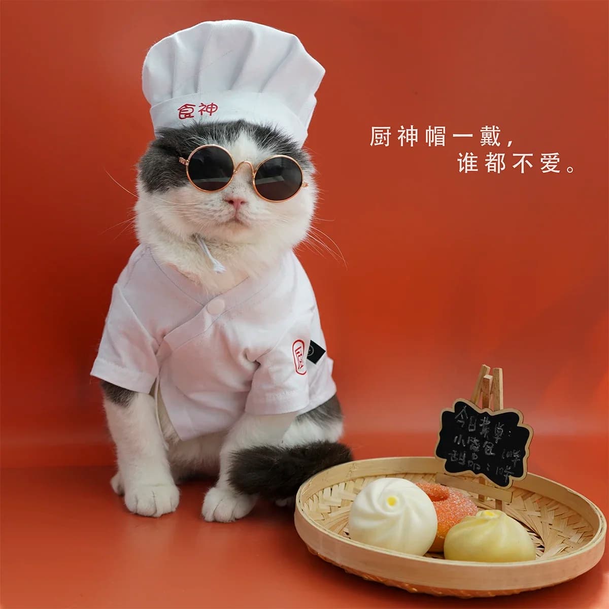 New Oriental Chef's Jacket With Toque Cat Costume Kitchen Coat Cat Clothes With Comfortable Fabric Dog Costume (A4814)