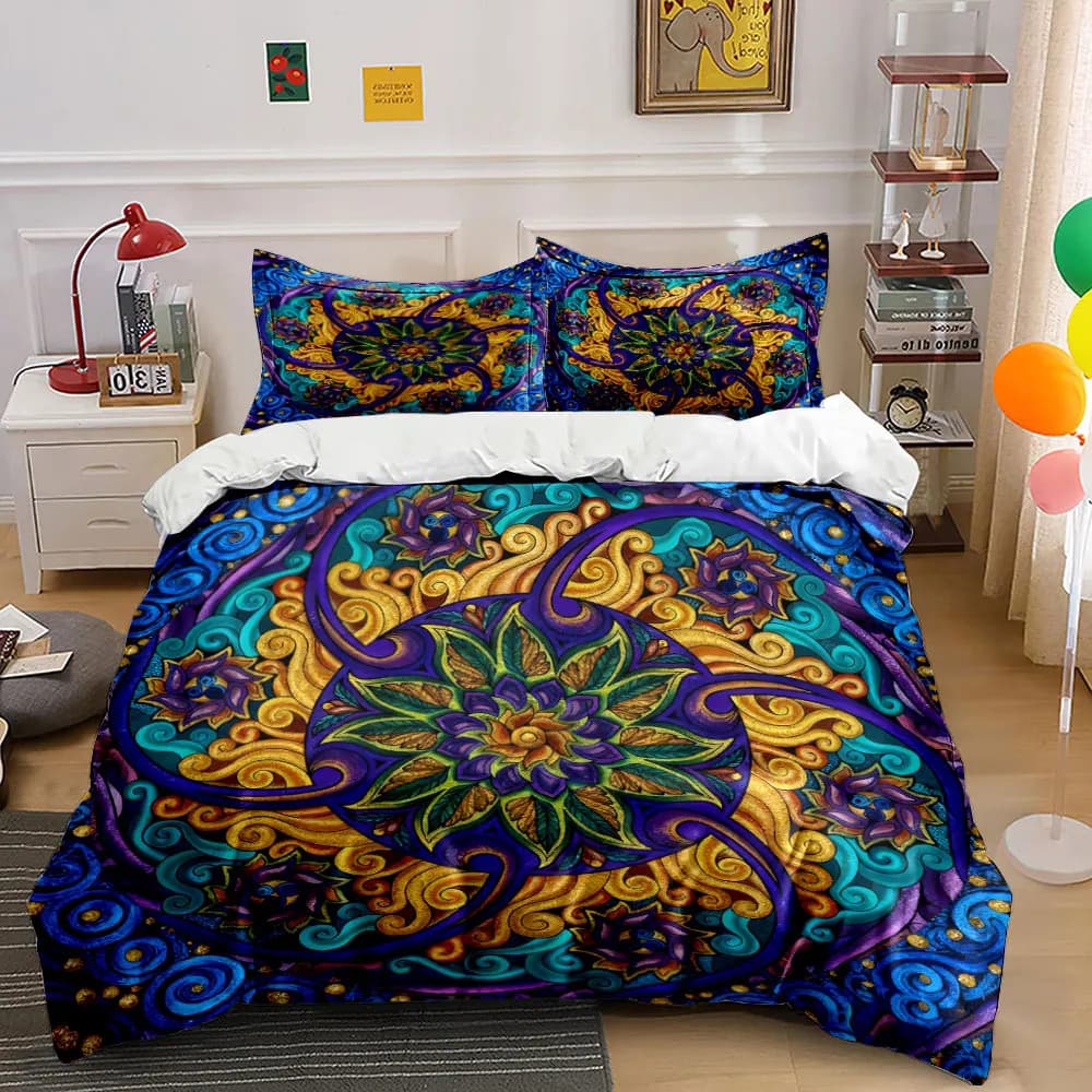 Set di biancheria da letto con design Mandala, morbido e confortevole, include 1 copripiumino e 2 federe, idea regalo