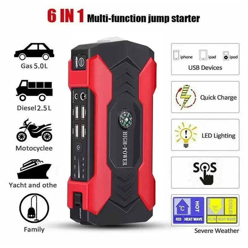 28000mAh Dispositivo di avviamento per avviamento di emergenza per auto 12V Lanciatore di avviamento per batteria portatile Power Bank per articoli di booster per auto 800A