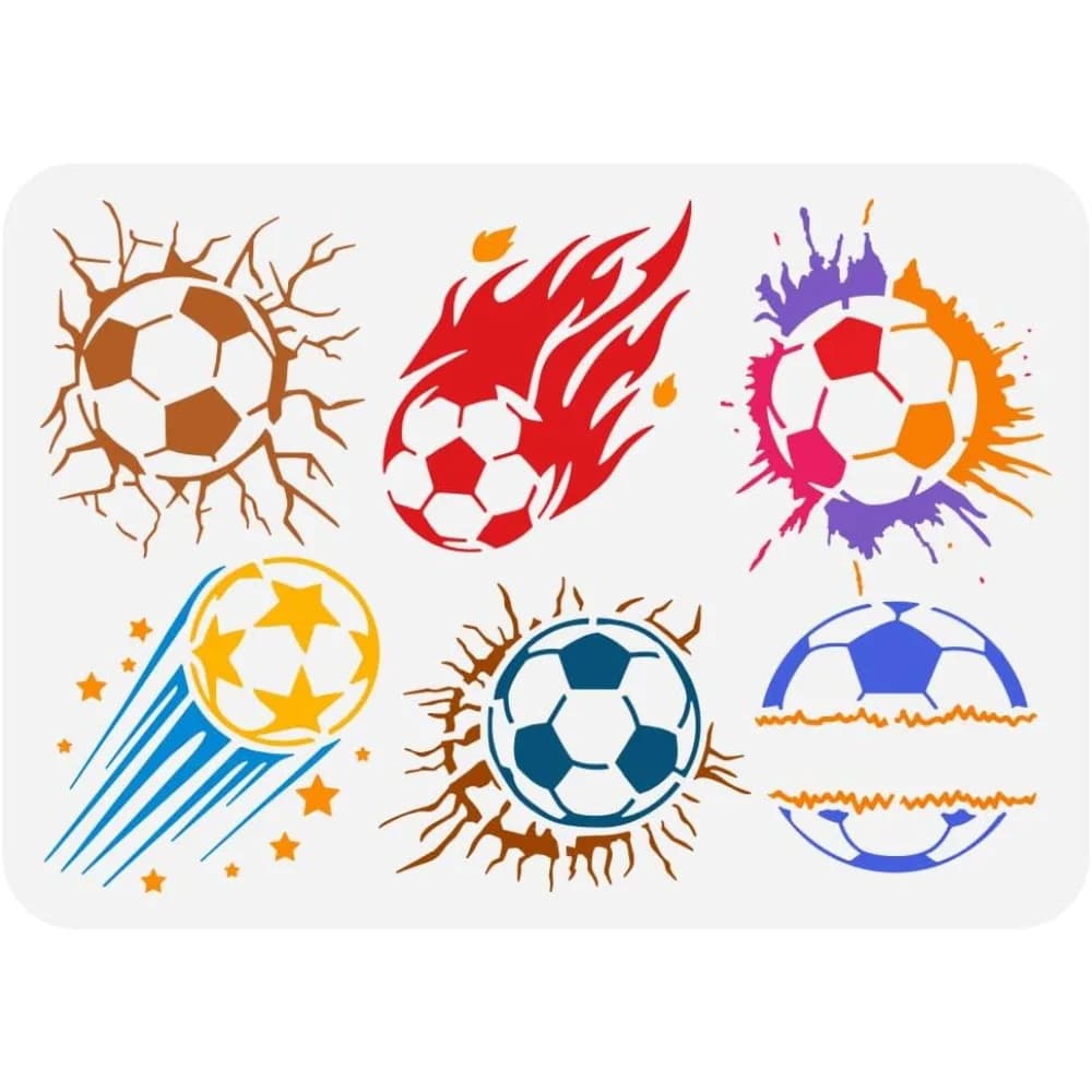 Soccer Flame Crack Painting Stencil 8.3x11.7inch Reusable Soccer Ball Pattern Drawing Template DIY Art Fire Football