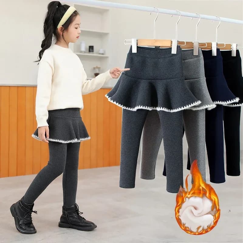 Vestiti invernali per ragazza 3-10 anni Leggings per bambini Pantaloni gonna finta in due pezzi Pantaloni ispessiti in cotone foderato in pile caldo