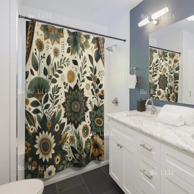 Boho Flower Print Bohemian Flower Green Floral Tende da doccia Elementi essenziali per il bagno Ottimo regalo di inaugurazione della casa