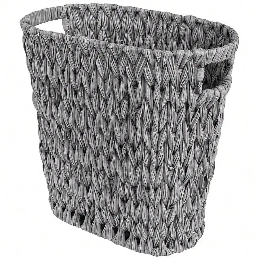 Wicker Waste Basket Waterproof Space Saving 19L Bathroom Bedroom Trash Can Gray