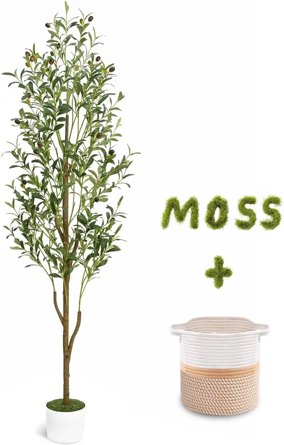 Artificial Ulive Tree, Fin Trees 1,8 Meters with Vase and Basket, Artificial Indoor Plants