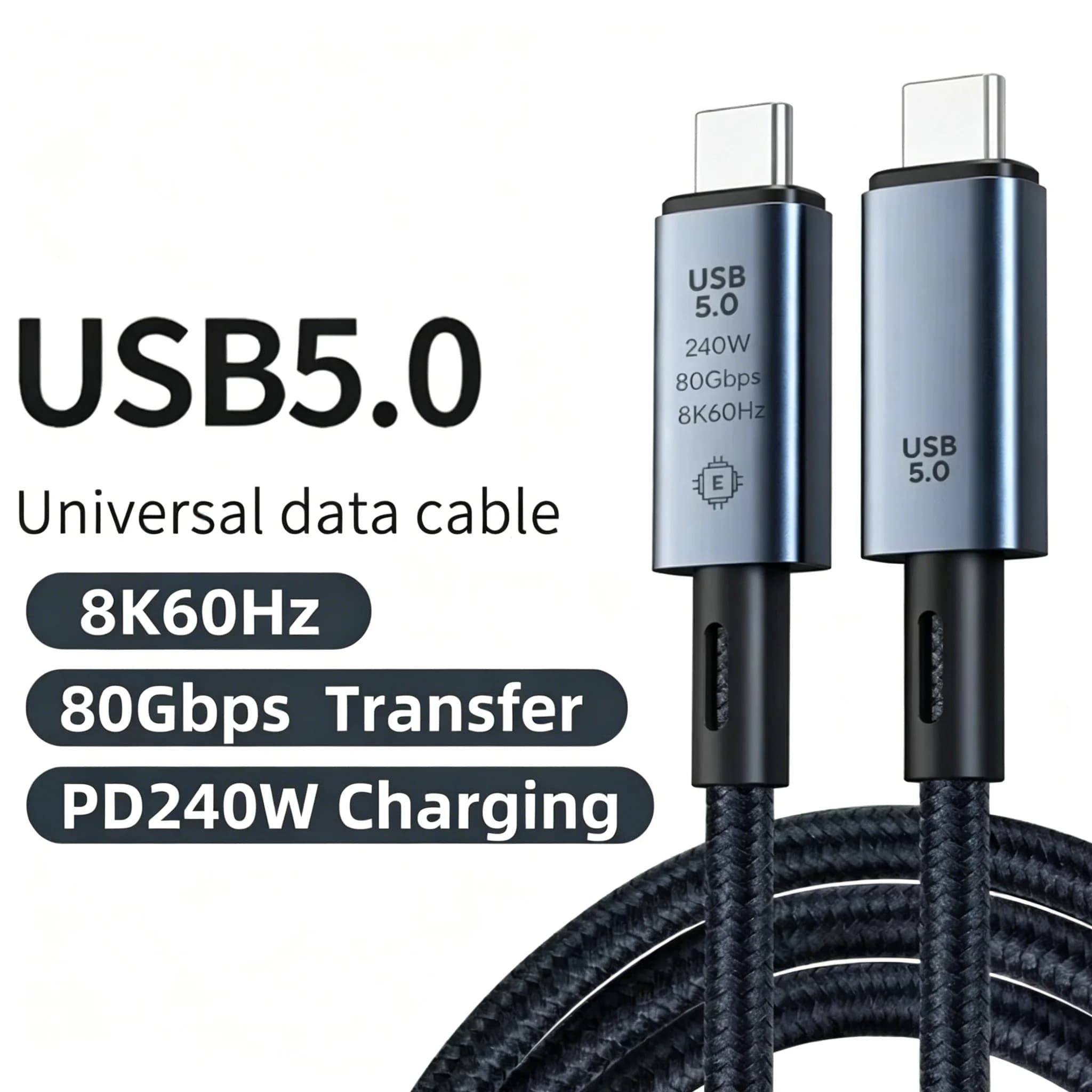 Cavo USB 5.0 da 240W 8K 80Gbps per Thunderbolt 5, cavo USB C a C per ricarica rapida e trasferimento dati, supporta display 8K per laptop