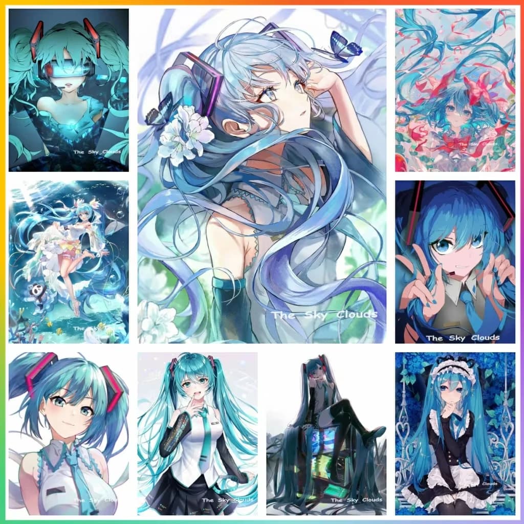 Poster Anime Giapponese Miku con Doppia Coda Blu, Pittura Diamantata, Ricamo, Creazione Completa, Artigianato, Punto Croce, Arte 5D Fai da Te