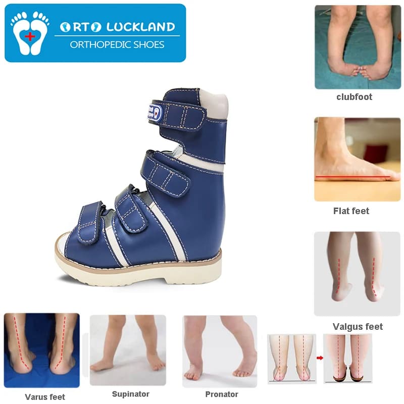 Ortoluckland Sandali alti per bambini Scarpe ortopediche in pelle per ragazzi per bambini Calzature per piedi piatti con supporto alla caviglia per piedi piatti