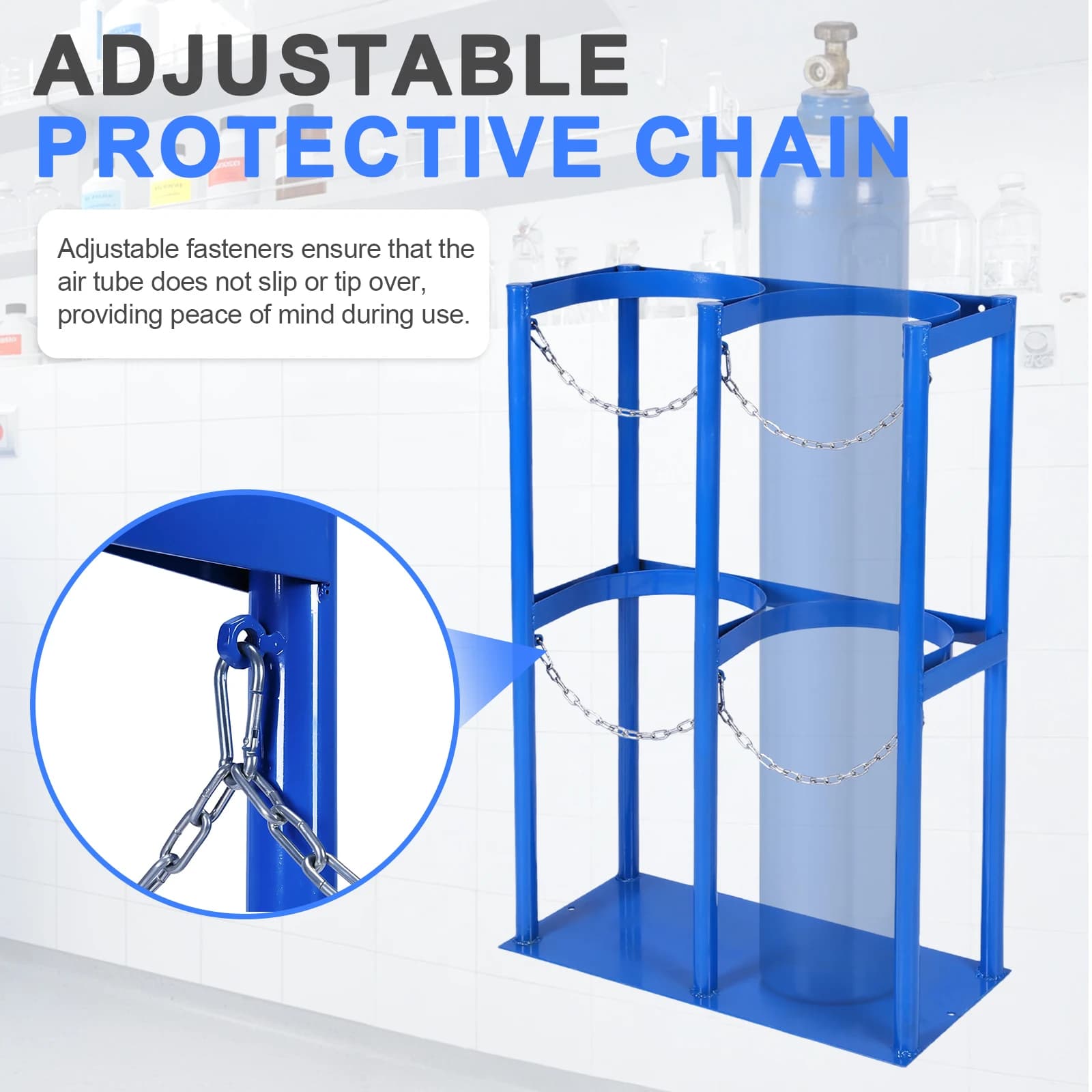 Scaffale organizer per bombole di gas da 40 litri con catena protettiva Staffa di fissaggio per bombole di gas in metallo per ospedale di laboratorio scolastico