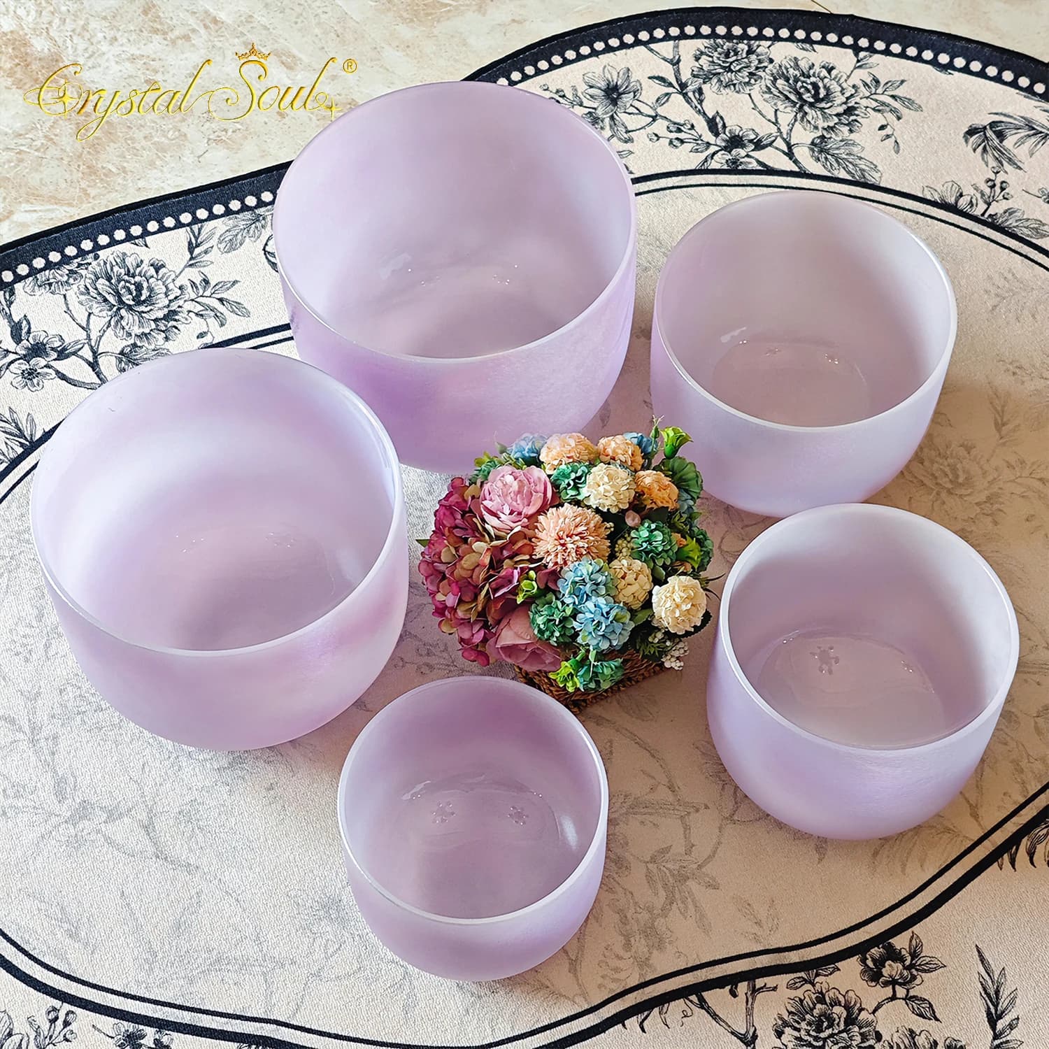Crystal Soul 432Hz 8-12 Inch Purple Exclusive Design Harmony Moonstone Crystal Singing Bowl Set